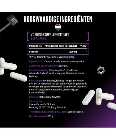 VitamineVersand 24 LTaurine Ultra Caps 365 capsules Extra high dosage with 1500 mg per capsule Taurine amino acid with 99 purity Without unwanted additives - Buy Online on GoSupps.com