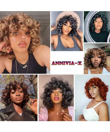 ANNIVIA-X Short Afro Curly Wig with Bangs for Women - Big Bouncy Fluffy Kinky Curly Hair - Buy Online on GoSupps.com