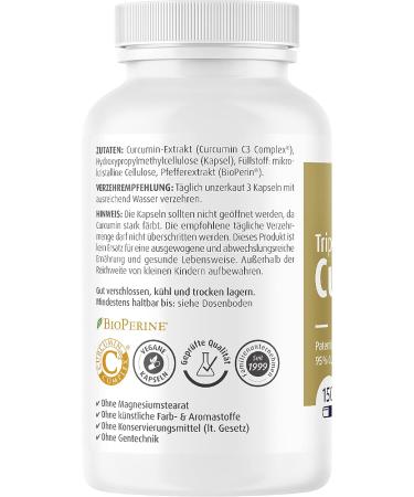 ZeinPharma Curcumin Triplex Capsules - 150 Vegan Capsules 500mg High Dose with 95% Extract - Dietary Supplement Laboratory Tested Made in Germany - Buy Online on GoSupps.com