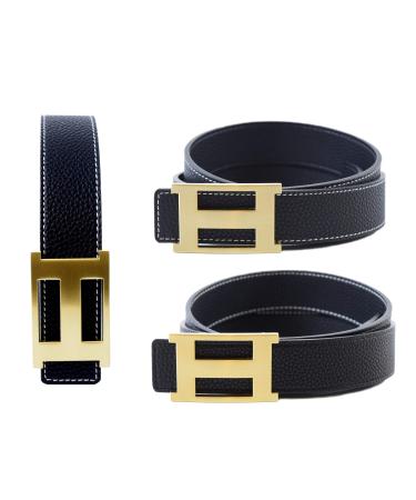 Dinamit Jeans Unisex Genuine Leather Casual Dress Belt with Buckle and Reversible Strap (Available in 2 Sizes) Adjustable from 28" to 35" Waist Black-gold