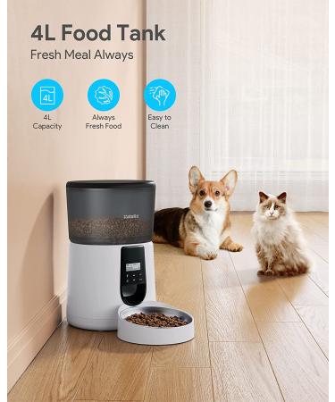 Katalic Automatic Cat Feeder - 4L Capacity, Clog-Free Dispenser with Voice Recorder, Programmable Timer - Ideal for Cats and Dogs - White - Buy Online on GoSupps.com
