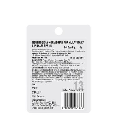Neutrogena Norwegian Formula Lip Moisturizer SPF 15 - 0.15 oz (4g) - Buy Online on GoSupps.com