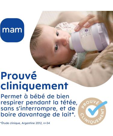 MAM - Pack of 2 Easy Start Anti-Colic bottles 2+ months medium flow (2 x 260 ml) Mint + Cotton - Bottle to reduce colic - Buy Online on GoSupps.com