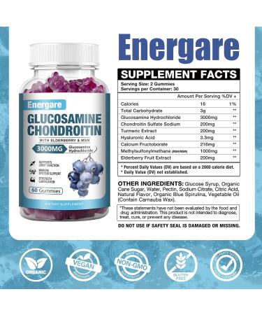 1 Pack 3000mg Glucosamine Chondroitin with MSM Gummies & Elderberry Extra Strength Joint Support Health Flexibility Antioxidant Immune Supplement Gummy for Adults Men & Women 60 Counts 60 Count (Pack of 1) - Buy Online on GoSupps.com