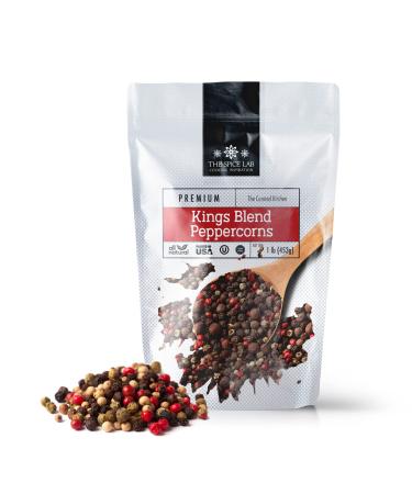 The Spice Lab 5 pepper Rainbow Peppercorn - Mixed Peppercorns with Pimenta (All Spice)  1 Pound Resealable Bag - Kings Peppercorn Medley - All Natural OU Kosher Gluten Free - Peppercorns for Grinder Refill 1 Pound (Pack o