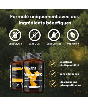 Vitamine C 1000 mg avec Zinc + Bioflavono des & glantier 180 comprim s Formule 100% v g tale Soutien immunitaire & protection antioxydante Sevens - Buy Online on GoSupps.com