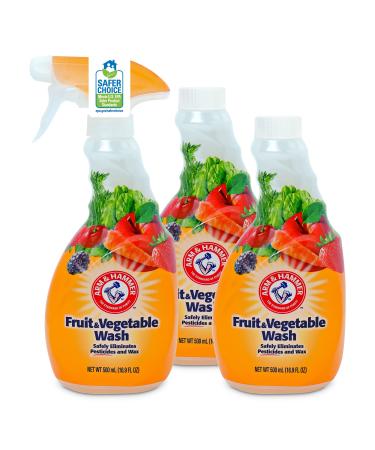 Arm & Hammer Fruit & Vegetable Wash Produce Wash Produce Cleaner Pack of 3 16 oz. Bottles 1 Trigger (Packaging May Vary) Unscented 16.9 Fl Oz (Pack of 3)