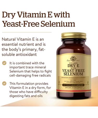 Buy Solgar Vitamin E with Yeast Free Selenium - 100 Vegetable Capsules | Premium Antioxidant Support - Buy Online on GoSupps.com