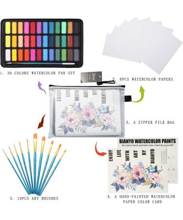 Bianyo 36 Colors Watercolor Paint Set with Brushes, Paper, Swatch & Pouch - Buy Online on GoSupps.com