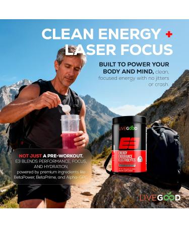 LIVEGOOD E3 Preworkout Powder with BCAA EAAs Electrolytes and Alpha-GPC for Energy Endurance Hydration and Nitric Oxide Support Natural Pre Workout for Men and Women (30 Servings) - Buy Online on GoSupps.com