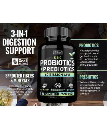 Probiotics and Prebiotics + SBO Probiotics (60 Billion CFU | 90 Capsules) Acidophilus Probiotic w. Saccharomyces Boulardii Bifidobacterium + Spore Probiotic & Organic Sprouted Prebiotic Fiber Blend - Buy Online on GoSupps.com