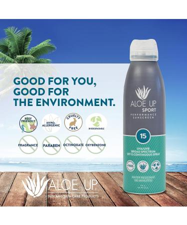 Aloe Up Sport SPF 15 Sunscreen Continuous Spray - 6oz Sunblock with Aloe | UVA/UVB Protection | Quick-Drying Formula - Buy Online on GoSupps.com
