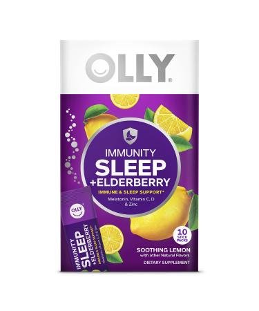 OLLY Immunity Powder Nighttime Immune Support 3mg Melatonin Elderberry Vitamin C D Zinc Warm Drink Mix Lemon - 10 Count Soothing Lemon