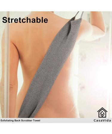Extended Length Nylon Back Scrubber 2 Pack - CasaVida Charcoal Grey + Blue | Exfoliating Shower Towel | Japanese Stretchable Pull Strap Wash Cloth - Buy Online on GoSupps.com
