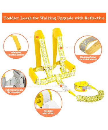 Toddler Safety Harness with Lock and Anti Lost Wrist Link, Reflective Tape Liner - Yellow Leash (6.5ft) - Buy Online on GoSupps.com