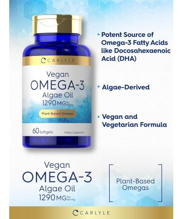 Carlyle Vegan Omega 3 Supplement | 1290 mg | 60 Softgels | Plant Based | Non-GMO & Gluten Free | from Algae Oil 60 Count (Pack of 1) - Buy Online on GoSupps.com