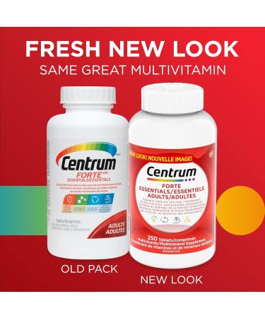 Centrum Adult Forte Essentials Mulitvitamins/Minerals Supplement for Men & Women 250 Tablets (Packaging May Vary) 250 count (Pack of 1) - Buy Online on GoSupps.com