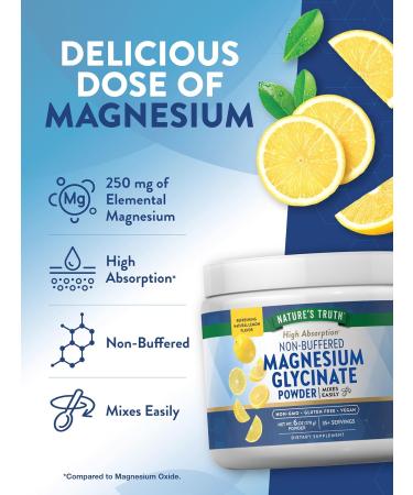 Nature's Truth Magnesium Glycinate Powder | 6 oz | Lemon Flavor | High Absorption | Vegan Non-GMO Gluten Free Supplement - Buy Online on GoSupps.com
