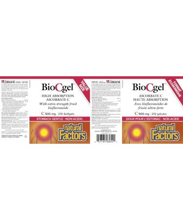 Natural Factors BioCgel 500 mg 210 softgels Value Size High Absorption Vitamin C pH-Neutral Gentle on the Stomach Helps in the Development and Maintenance of Bones Cartilage Teeth & Gums Supports Immune Function - Buy Online on GoSupps.com