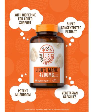 Carlyle Lions Mane Mushroom | 150 Capsules | with Bioperine Extract | Vegetarian Non-GMO Gluten Free | Wiseshrooms - Buy Online on GoSupps.com