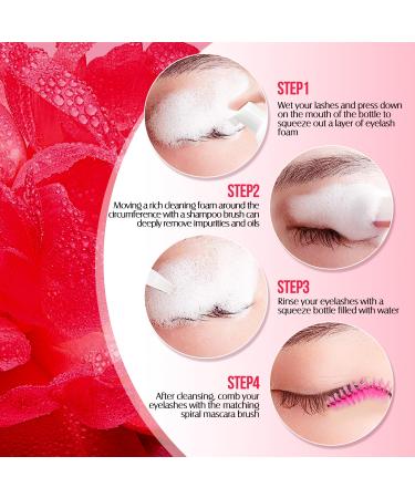 Lash Shampoo for Extensions | Oil-Free Eyelash Cleanser | Gentle Foaming 60ml | Salon & Home Care - Rose Scent - Buy Online on GoSupps.com