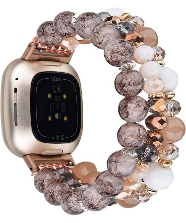 CAGOS Handmade Beaded Elastic Stretch Bracelet Band for Fitbit Versa 3/Sense - Amber Brown - Buy Online on GoSupps.com