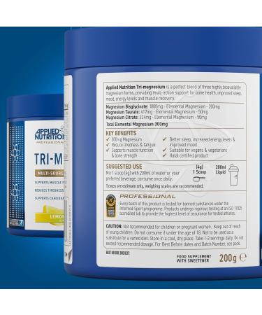 Applied Nutrition Tri-Magnesium Powder 3 in 1 300 mg per Serving Magnesium Glycinate Supplements for Bone Nervous System Sleep Health 50 Servings - Lemon & Lime - Buy Online on GoSupps.com