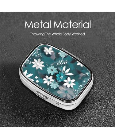 Teal Grey & White Floral Small Pill Case - 2 Compartment Travel Pill Box Organizer for Purse | Cute Gift Idea - Buy Online on GoSupps.com