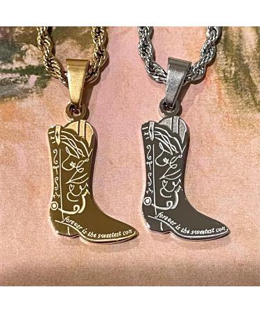 Oralgo Cowboy Boot Pendant Necklace - Unique Engraved Steel Color Jewelry for Sophisticated Style - Buy Online on GoSupps.com