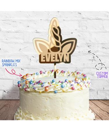 Cakeshop Cake Decoration Pack | Cute Unicorn Horn Premium 3mm Mirror Acrylic Plastic Cake Topper Sign & 25g Party Pack of Cake Sugar Sprinkles | Custom Name Cake Decorations (Gold) Prime Mirror Acrylic: Gold - Buy Online on GoSupps.com
