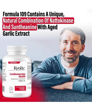 Kyolic - Cardiovascular Health Formula 109 120 Capsules - Reduce Elevated Blood Lipid Levels in Adults - Source of Antioxidant - Combination of Nattokinase and Suntheanine with Aged Garlic Extract 120 count (Pack of 1) - Buy Online on GoSupps.com