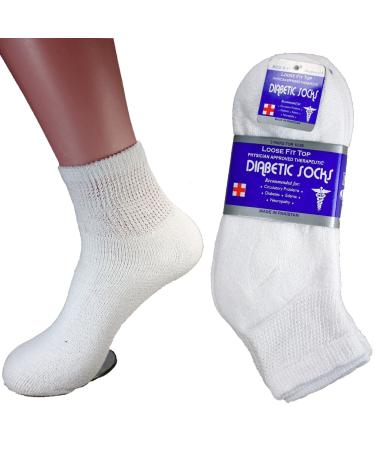 L&M Diabetic Socks Ankle Unisex 9-11 10-13 13-15 Black White 12 Pairs 10-13 White