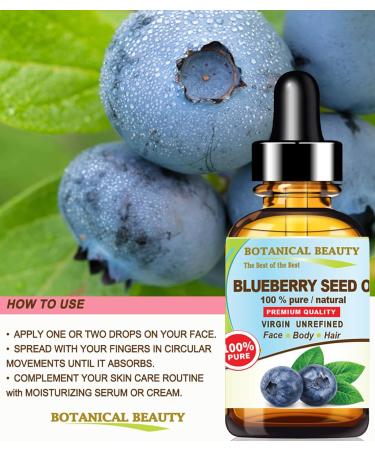 Botanical Beauty Blueberry Seed Oil - 100% Pure Natural Virgin Unrefined - Cold Pressed 0.5 Fl. Oz. for Face Skin Body Hair & Nails - Anti-Aging - Buy Online on GoSupps.com