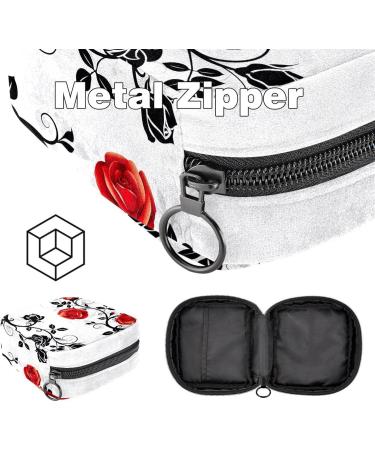 Menstrual Pad Bag with Zipper | Stylish Ladies Napkin Pouch & Tampons Collection Bag - Rose Ornament Design - Buy Online on GoSupps.com