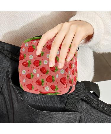 Strawberry Flower Pattern Sanitary Napkin Storage Bag - Menstrual Pouch for Women and Teen Girls - Portable Period Kit Organizer - Buy Online on GoSupps.com