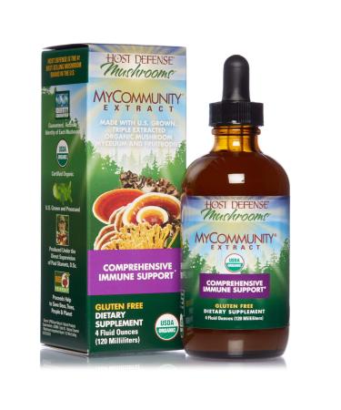 Host Defense, MyCommunity Extract, Advanced Immune Support, Mushroom Supplement with Lions Mane and Reishi, Plain, 4 fl oz 4 Fl Oz (Pack of 1)