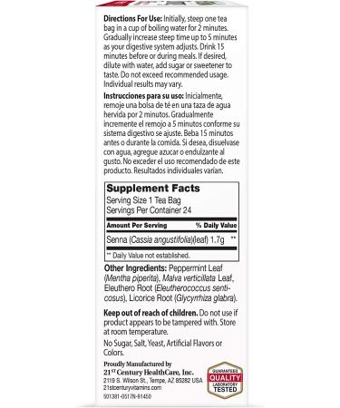 21st Century Herbal Slimming Tea - Caffeine-Free Peppermint, 24 Tea Bags (1.7 oz) - Buy Online on GoSupps.com