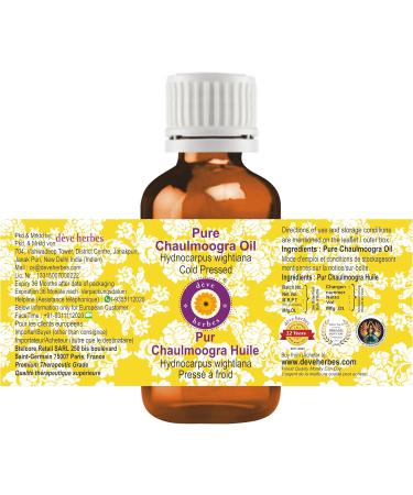 Dev Herbes Pure CHAULMOOGRA OIL - Cold-Pressed Hydnocarpus Wightiana 50ml Natural Therapeutic Quality - International Shipping Available - Buy Online on GoSupps.com
