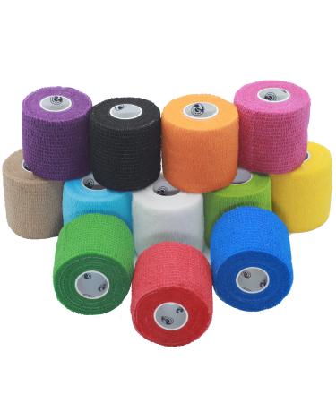 Self Adhesive Bandage Wrap - Vet Wrap for Dogs Self Adhering Bandage Wrap Self Adherent Cohesive Bandage Wrap for Athletic Sports Wrist Ankle First Aid (Multi-Color 12 Pack)