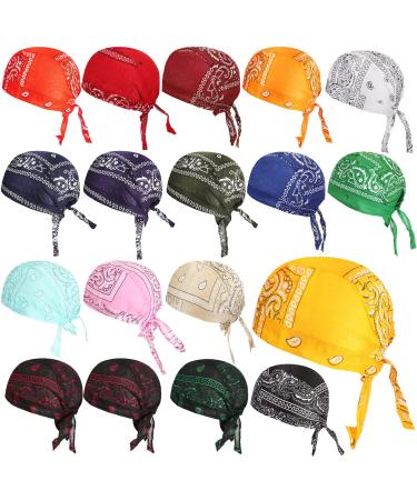 Xaatren 18 Pieces Do Rag Skull Cap Sweat Wicking Beanie Cap Skull Caps Paisley Pattern Bandanna Biker Skull Head Wraps Quick-Drying Hats Biker Beanie Cap for Men and Women, Multicolor, 4XL