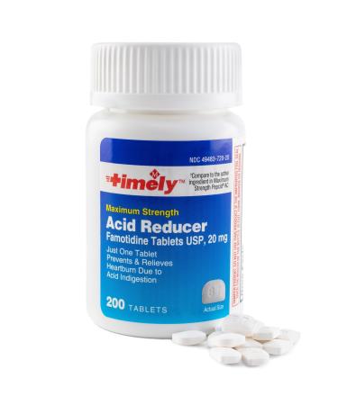 Timely Acid Reducer Famotidine 20mg - 200 Tablets - Compared to the active ingredient in Maximum Strength Pepcid AC - Effective Heartburn Relief for Adults & Children 12 Years & Over