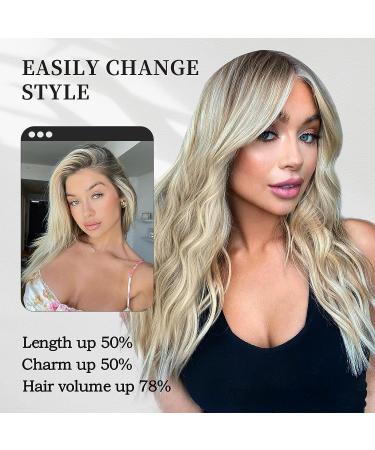 Rosooi 20 Inch Invisible Wire Hair Extensions - Light Brown mix Bleach Blonde - Adjustable & Secure Clip-in Synthetic Hairpieces for Women Daily & Party Use - Buy Online on GoSupps.com