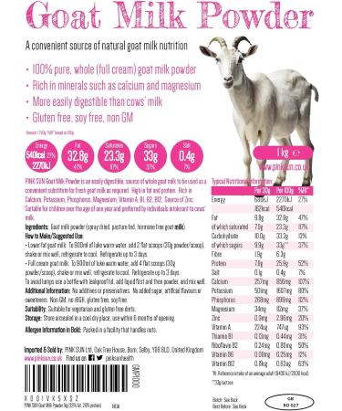 PINK SUN Goat Milk Powder 1kg - Full Cream, Gluten Free, Convenient Whole Fat Dried Powder - Buy Online on GoSupps.com