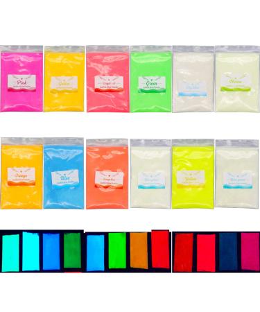 Glow in The Dark Pigment Powder 12 Colors Resin Dye Luminous Powder for Epoxy Resin Acrylic Paint Slime Nails Halloween Party  Fine Art & DIY Crafts Non-Toxic Skin Safe  Long Lasting(0.35oz/Each)