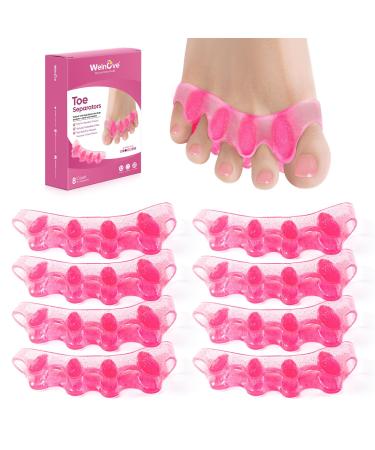 Welnove toe separator Bunion Corrector 8 PCs Gel Toe Straightener to restore hammer toe in their original form for women men big toe correctors - pink