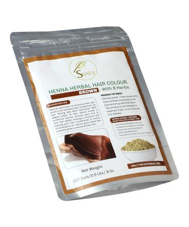 SVATV Brown Henna Hair Colour with Goodness of 9 Herbs | Brown Henna Mehndi for Hair Make Hair Soft & Shiner Natural Hair Color for Men & Women 227g 08oz