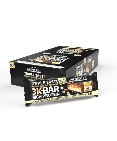 Layenberger 3k bar high protein triple button coconut almond peanut protein bar with lots of protein and little carbohydrates (21 x 45 g) - Buy Online on GoSupps.com