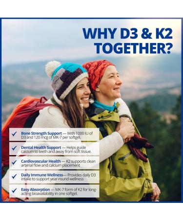 CanPrev D3 & K2 Vitamins 120 Softgels 120-Day Supply 1000IU Vitamin D3 & 120mcg K2 Supports Strong Bones Teeth & Heart Wellness Easy-to-Absorb with Organic Coconut Oil No GMO Gluten Soy Dairy 120 Count (Pack of 1) - Buy Online on GoSupps.com