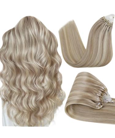 Hetto real hair extensions microring balayage hair extension microring remy real hair extensions microring smooth blond highlights light blond #p17/23 55cm 3-2 mr #17/23
