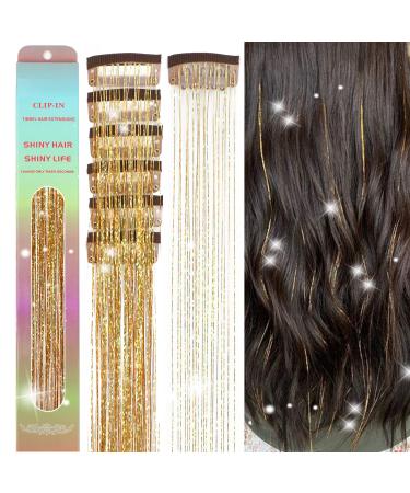 Hair Tinsel Clip In 23.6inch Fairy Hair Clip in Hair Tinsel Glitter Hair Extensions  Gold Hair Tinsel Heat Resistant Clip in Hair Extensions Hair Accessories For Women Kid Girls  6Pcs Clip in Hair Tinsel Kit Tensile Hair...